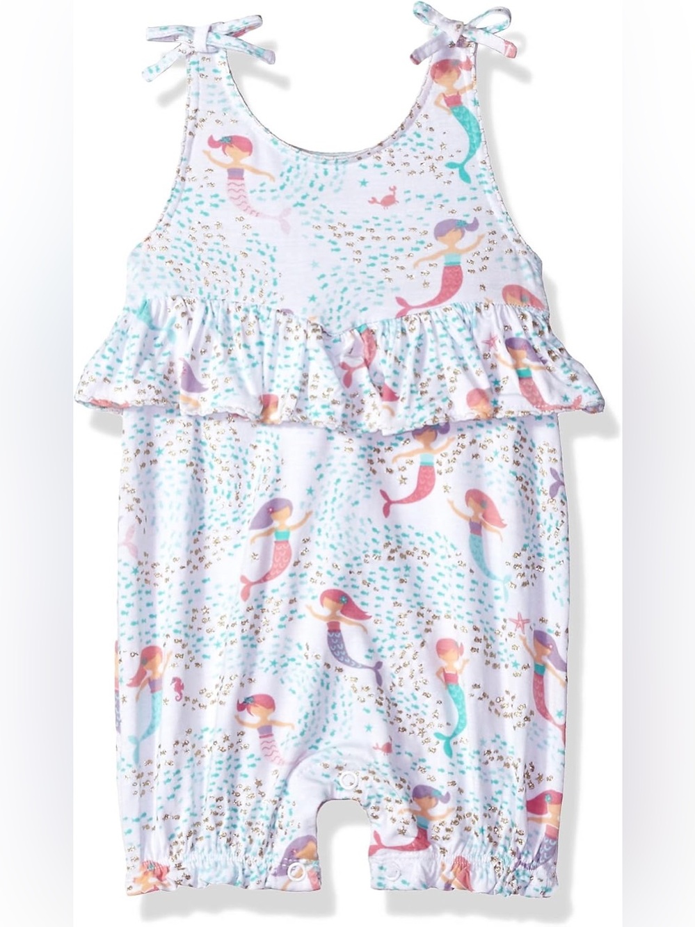 Mudpie NWT Ruffle Mermaid Ocean Ruffle Summer Button Romper ~0-3 months